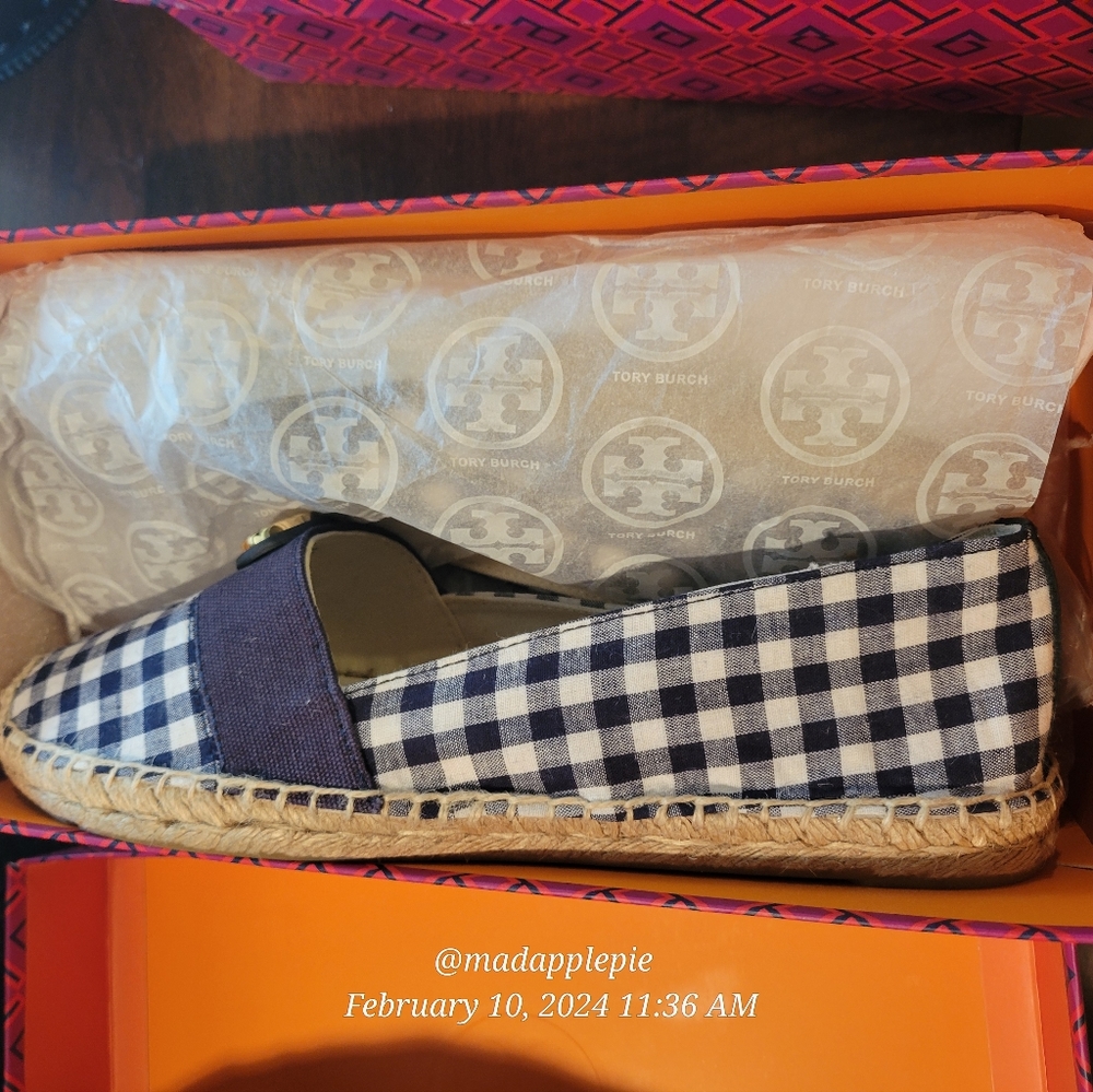 Tory Burch Beacher Brigh Navy Espidrilles Flats Jute Leather Designer #714 - Picture 12 of 16